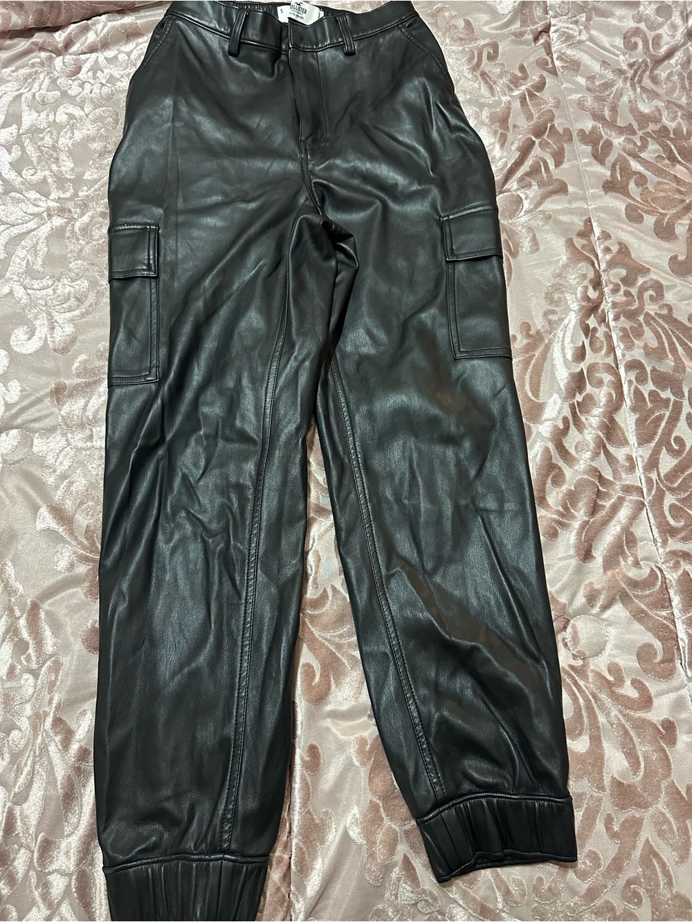 Hollister Black Faux Leather Cargo Pants
